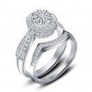 White Cubic Zirconia Bridal Engagement Ring Set in Platinum Plated 925 Silver
