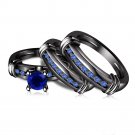 2 Ct Blue Sapphire Anniversary Trio Rings Set in Black Rhodium Over 925 Silver