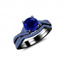 2.25 Ct Blue Sapphire Black Rhodium Plated 925 Silver Elegant Bridal Ring Set