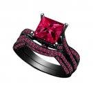 2.50 ct Princess Cut Pink Sapphire Full Black in 925 Sterling Silver Ring Set 5