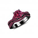 2 .25 CT Round Cut Pink Sapphire Full Black in 925 Sterling Silver Ring Set 5 6