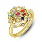 925 Silver Narendra Modi Vermeil Ring in Navaratna Multicolor Synthetic Gemstone