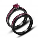 1.80 ct Pink Sapphire Black Rhodium Over On 925 Silver Beautiful Bridal Ring Set