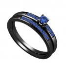 EW EHS 1.40 CT Blue Sapphire Black Rhodium Over in 925 Silver Bridal Ring Set