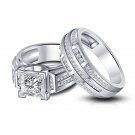 Bridal Matching Wedding Engagement Women's Band Ring Set in 925 Sterling Silver