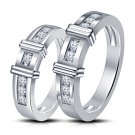 925 Sterling Silver White CZ Men's & Women's Wedding Anniversary Band Ring Set