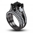 Black Gold Finish in 925 Silver Round Black Stone Engagement / Bridal Ring Set 5