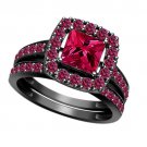 2.75 ct tw Pink Sapphire Black Rhodium Over 925 Silver Engagement Ring Set 5 6 7
