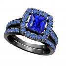 2.75ct Blue Sapphire Black Rhodium Over 925 Sterling Silver Engagement Ring Set
