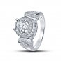 FJ EHS 925 Sterling Silver Round CZ Solitaire W/ Accents Engagement Ring