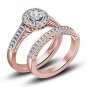 FJ EHS 14k Rose Gold Plated 925 Sterling Silver Engagement+Wedding Ring Set
