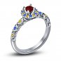 925 Sterling Silver Multicolor CZ Princess Snow White Engagement Ring FJ