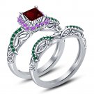 EW EHS 925 Silver Multicolor CZ Disney Princess Ariel Engagement Ring Set