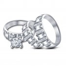 Anniversary Trio Rings Set in White Platinum Plated 925 Sterling Silver EW EHS