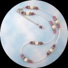 Rose Swarovski and Mother of Pearl Necklace Handmade (JE49E)
