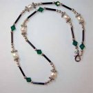 Emerald Swarovski Crystal and Pearl Necklace Handmade (JE47E)