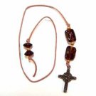 Brown Book Thong with Cross Charm Handmade (JE5E)