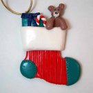 Stocking with Gift and Bear Christmas Ornament Polymer Clay (PO208)