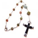 Car Rosary Unakite with Black Horseshoe Nail Cross (JE308)