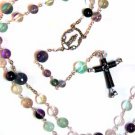 Rainbow Fluorite Rosary with Purple Horseshoe Nail Cross Pendant (JE280)