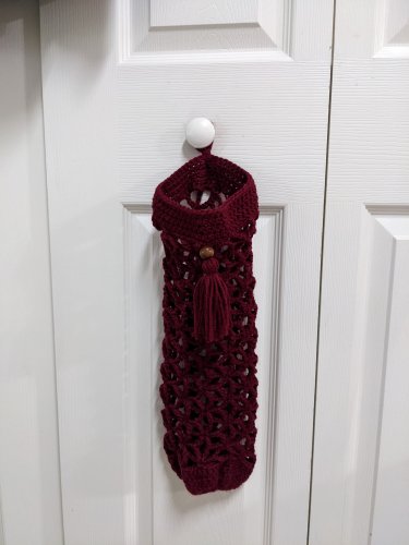 Wine Colored Plastic Bag Holder - Handmade Crochet CR344
