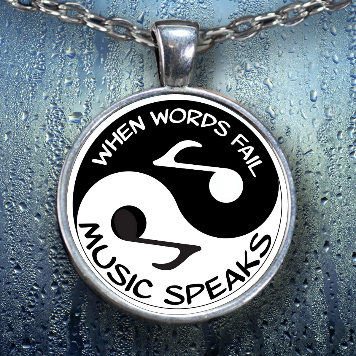 Ying-Yang Music - Pendant Necklace - Silver Plated - FREE Shipping!