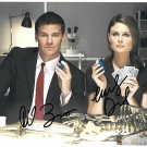 Emily Deschanel and David Boreanaz Playing Cards in Bones 8x10 with both autographs