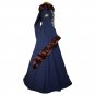 CosplayDiy Women's  Sarah Navy Blue-Saffron Medieval Renaissance Victorian Dress cosplay