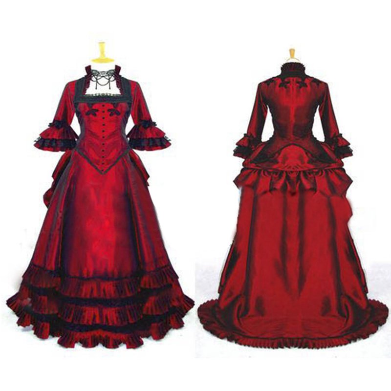 CosplayDiy Women's Renaissance Medieval Elegant ROCOCO Punk Gothic Red Evening Dress
