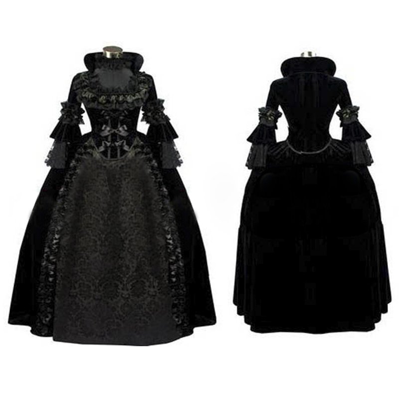 CosplayDiy Women's Black Gothic Renaissance Medieval Evening Party Dress Cosplay