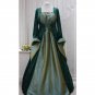CosplayDiy Women's Gothic Medieval Pagan Forest Green and Eau De Nil Green Taffeta Dress Costume