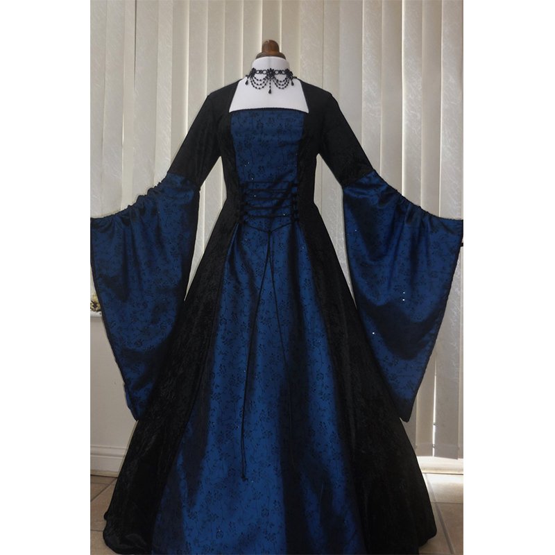 CosplayDiy Women's Renaissance Medieval Black And Blue Taffeta Dress ...