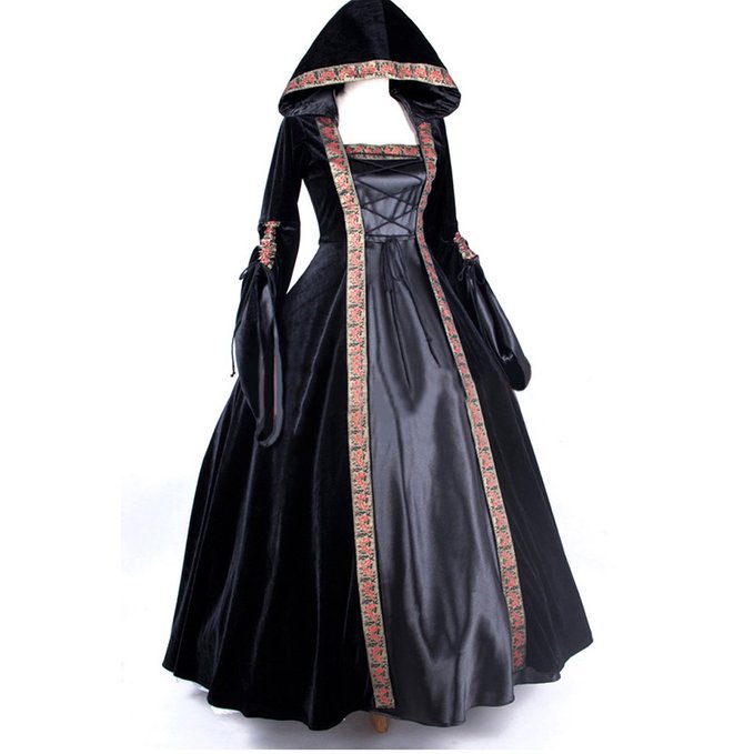 CosplayDiy Women's Deluxe Hooded Collar Victorian Dress Costume