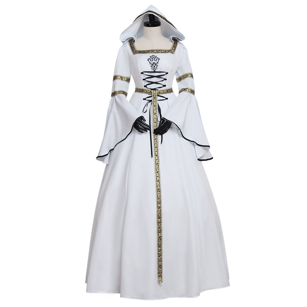 CosplayDiy Women's White Medieval Wedding Dress Victorian Style Cosplay For Party
