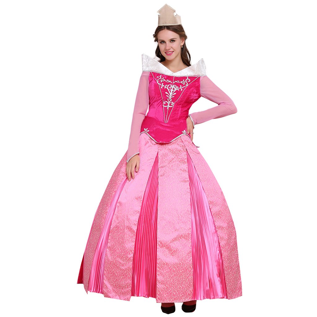 Cosplaydiy Women Dress Sleeping Beauty Dress Adult Aurora Pink Dress