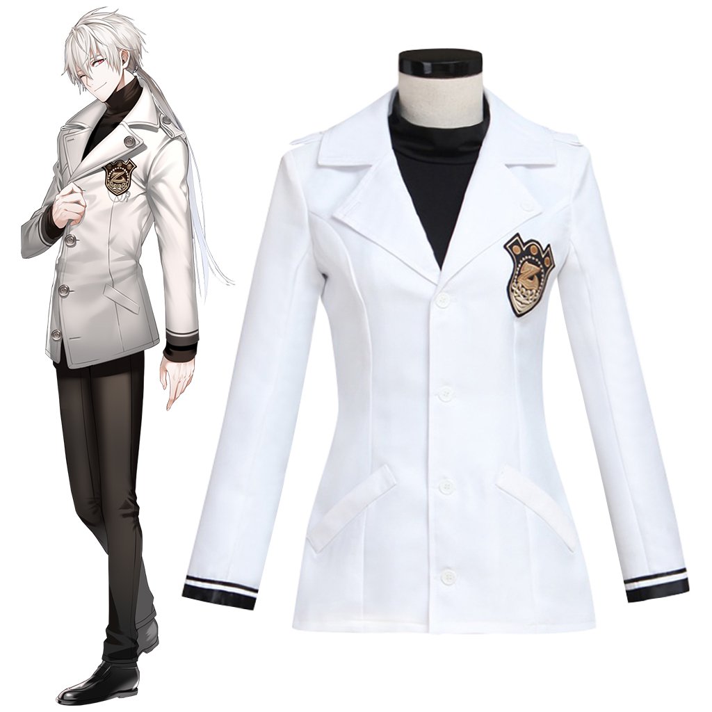 CosplayDiy Men's White Jacket Game Mystic Messenger Costume Cosplay for Halloween Carnival