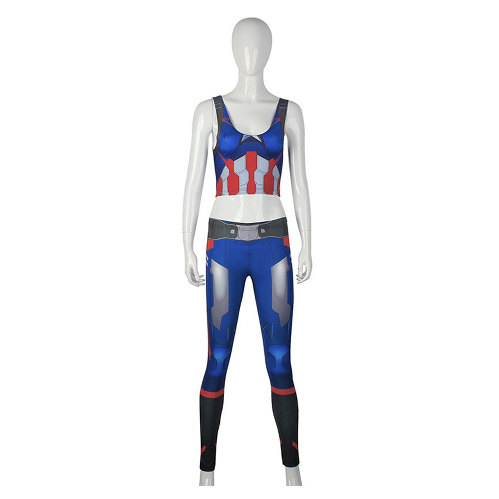 The Avengers Women's Captain America Top Pants Vest Tights Costume Cosplay for Sports for Halloween