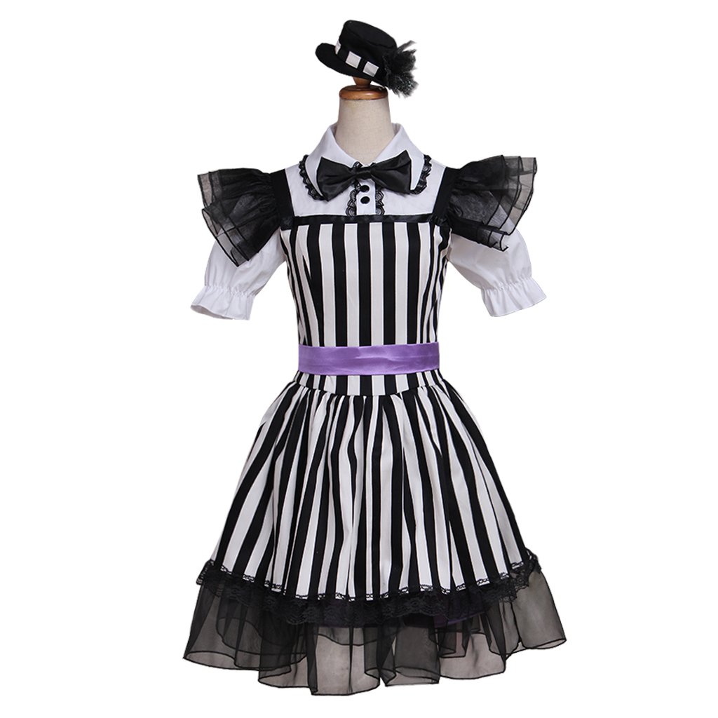 New Arrival Girl's White&Black Striped Short Dress Hats Cosplay Momoiro Clover Stage Costume Cosplay