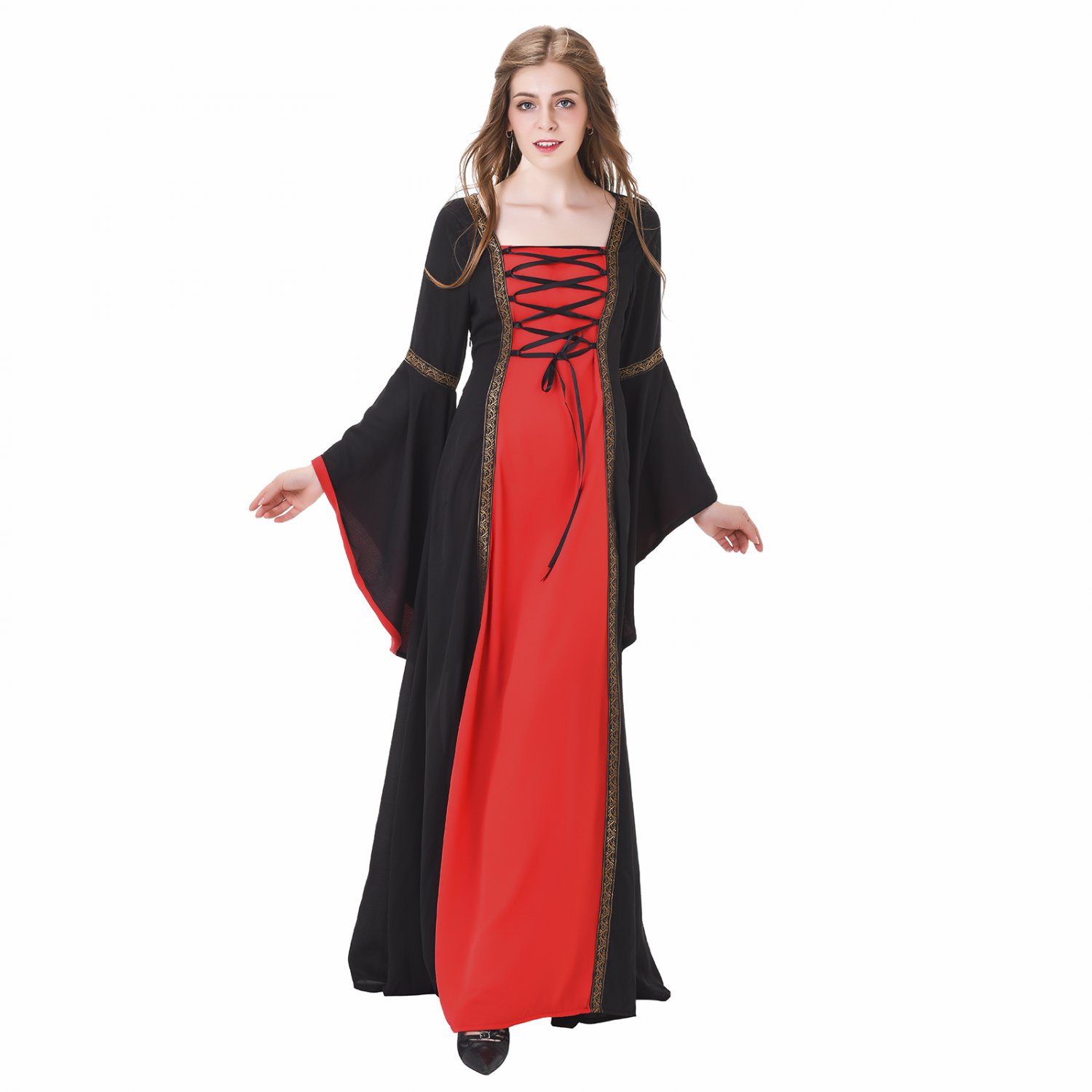 Medieval European retro style ladies dress black and red appealing ...