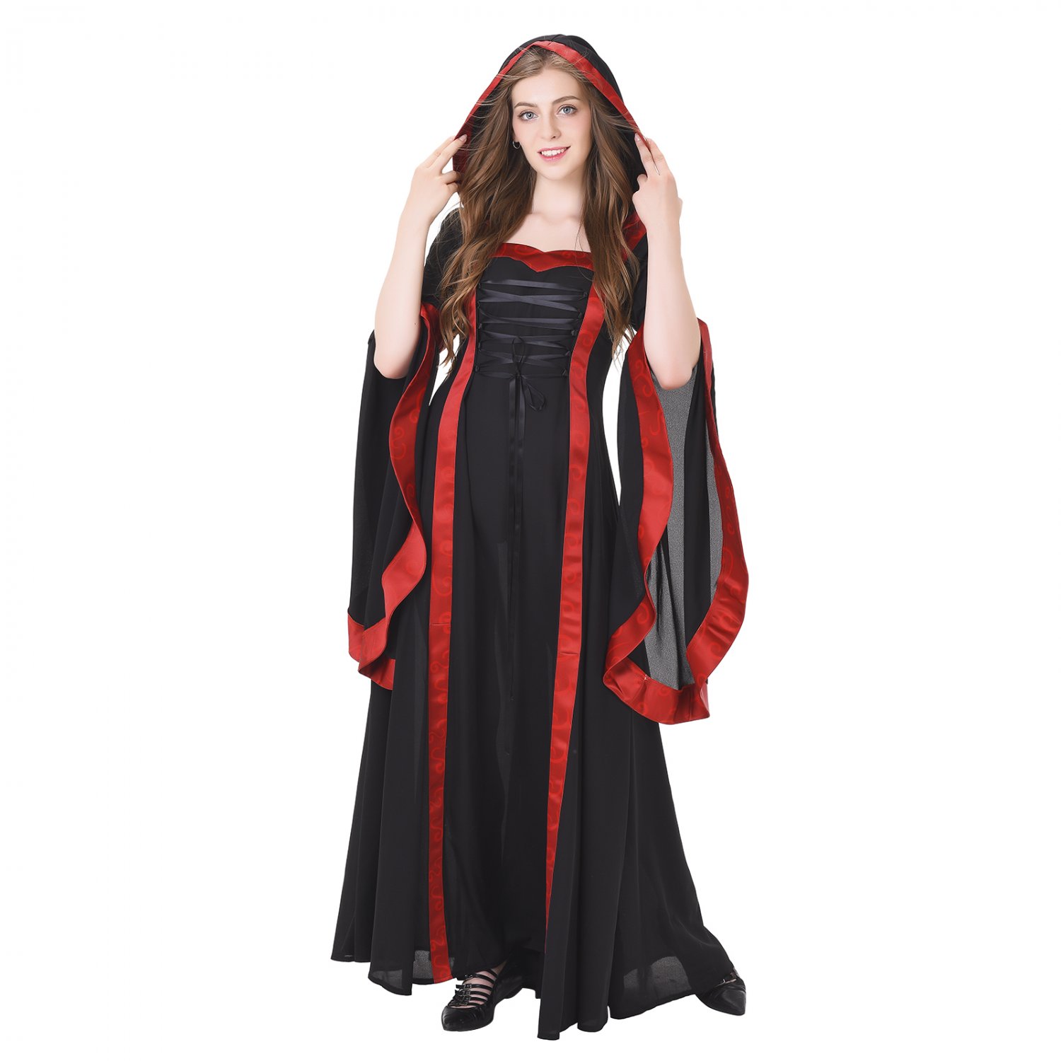 Cosplaydiy Renaissance Medieval Dress Black And Red Hoody Custom Made