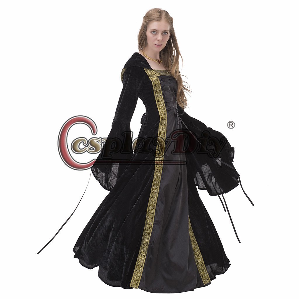 Cosplaydiy Hooded Medieval/ Renaissance Dresses Mystery Black Women's ...