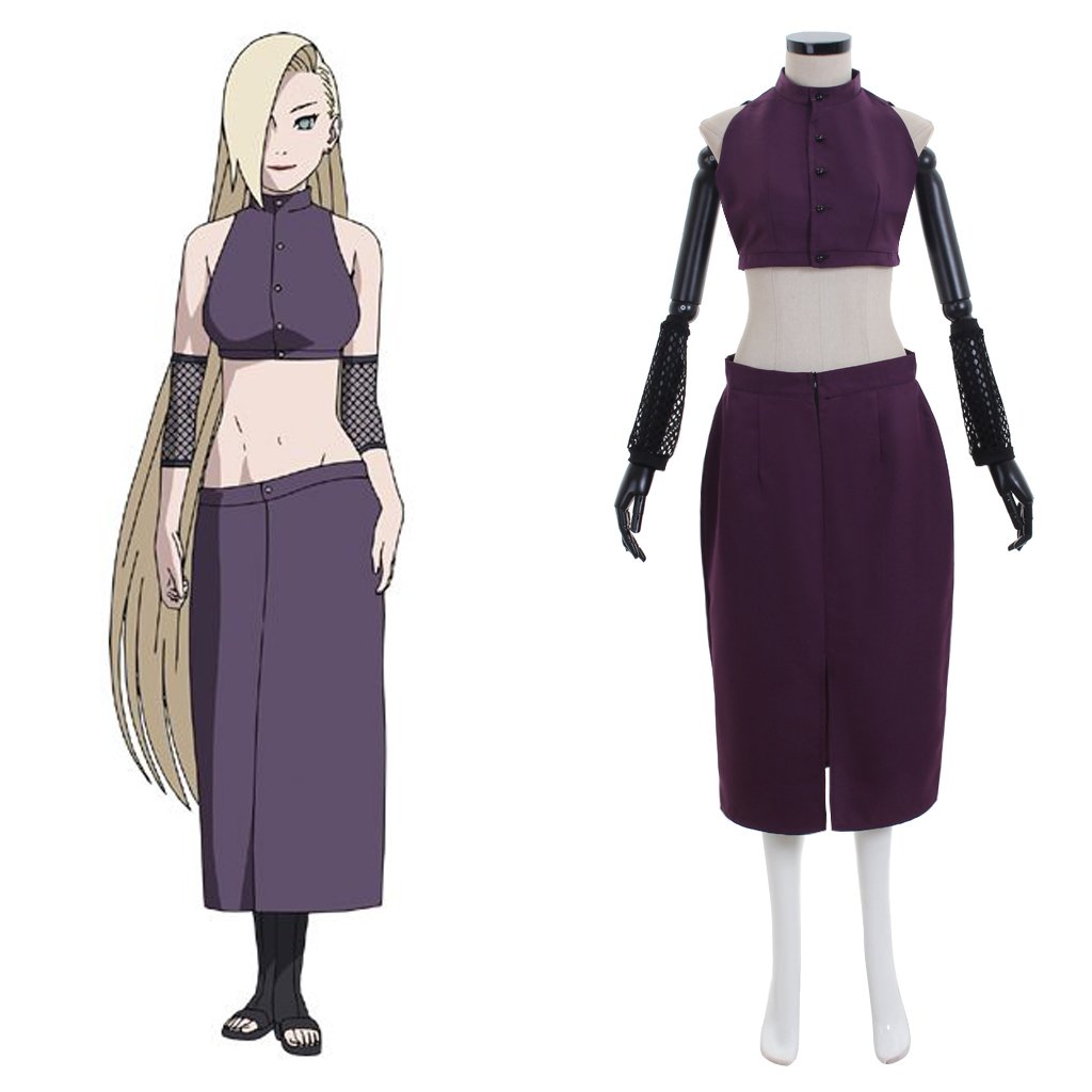 Ino Yamanaka Naruto Anime Cosplay Halloween Costume 5 Piece Outfit Set S-2XL