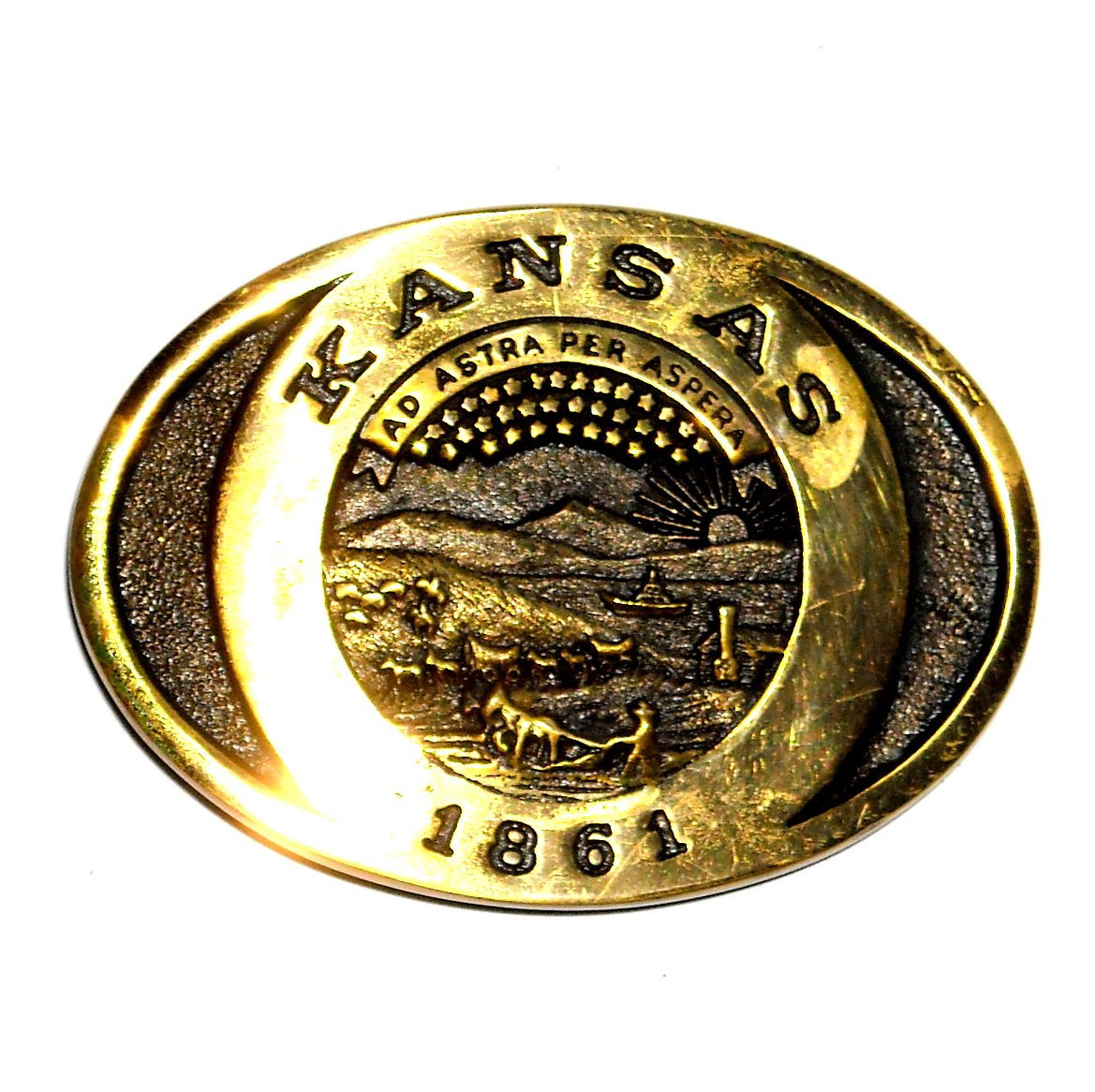 Kansas 1861 Heritage Mint Solid Brass Vintage Belt Buckle