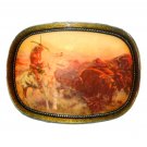Indian Native Buffalo Hunt Vintage Brass Belt Buckle Indian Native Buffalo Hunt Vintage Brass Belt Buckle