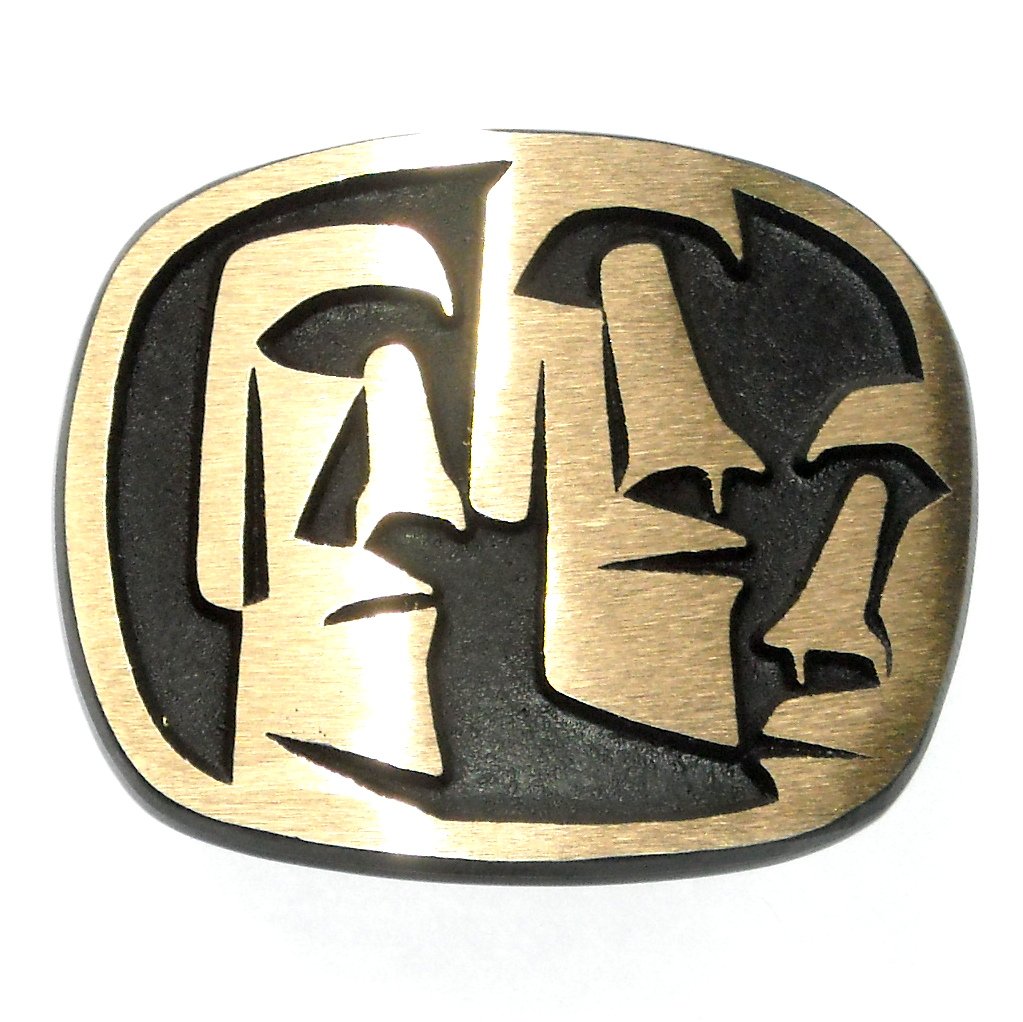 Big Head Moai Hand Casted Sanded Finish Solid Bronze Belt Buckle