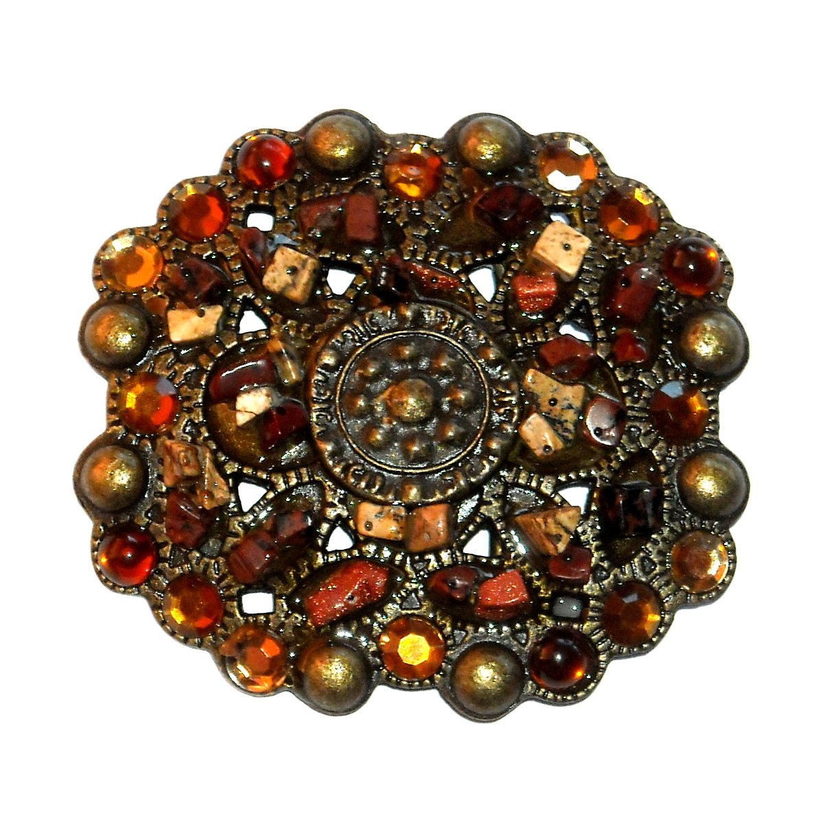 Faux Stone Beads Boho Bobo Vintage Brass Western Belt Buckle