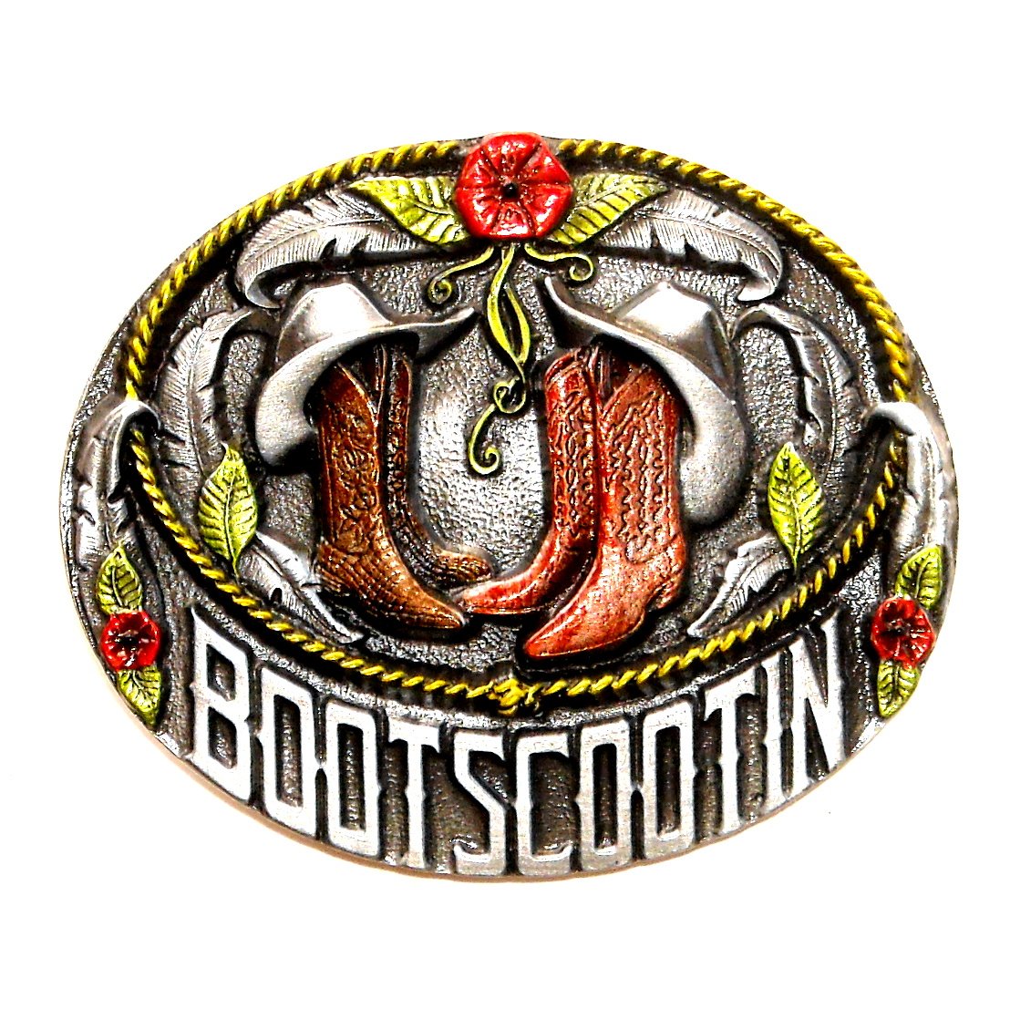 Boot Scootin Color Bergamot US Pewter Line Dance Belt Buckle