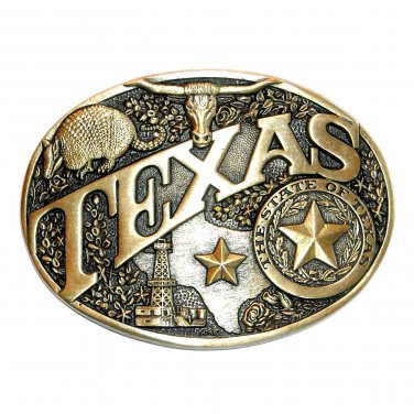 Texas State Seal Vintage Award Design Solid Brass Belt Buckle
