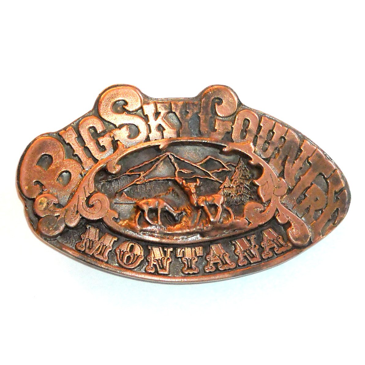 Big Sky Country Montana Vintage A J Dezy 3D Copper Belt Buckle
