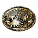 Cowboy Calf Roper NFR Hesston 1980 Rodeo Brass Belt Buckle